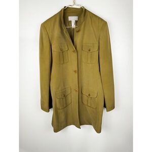 Liz Claiborne 100% Silk Sz 16 Blazer Utility Jacket Long Green Pockets
